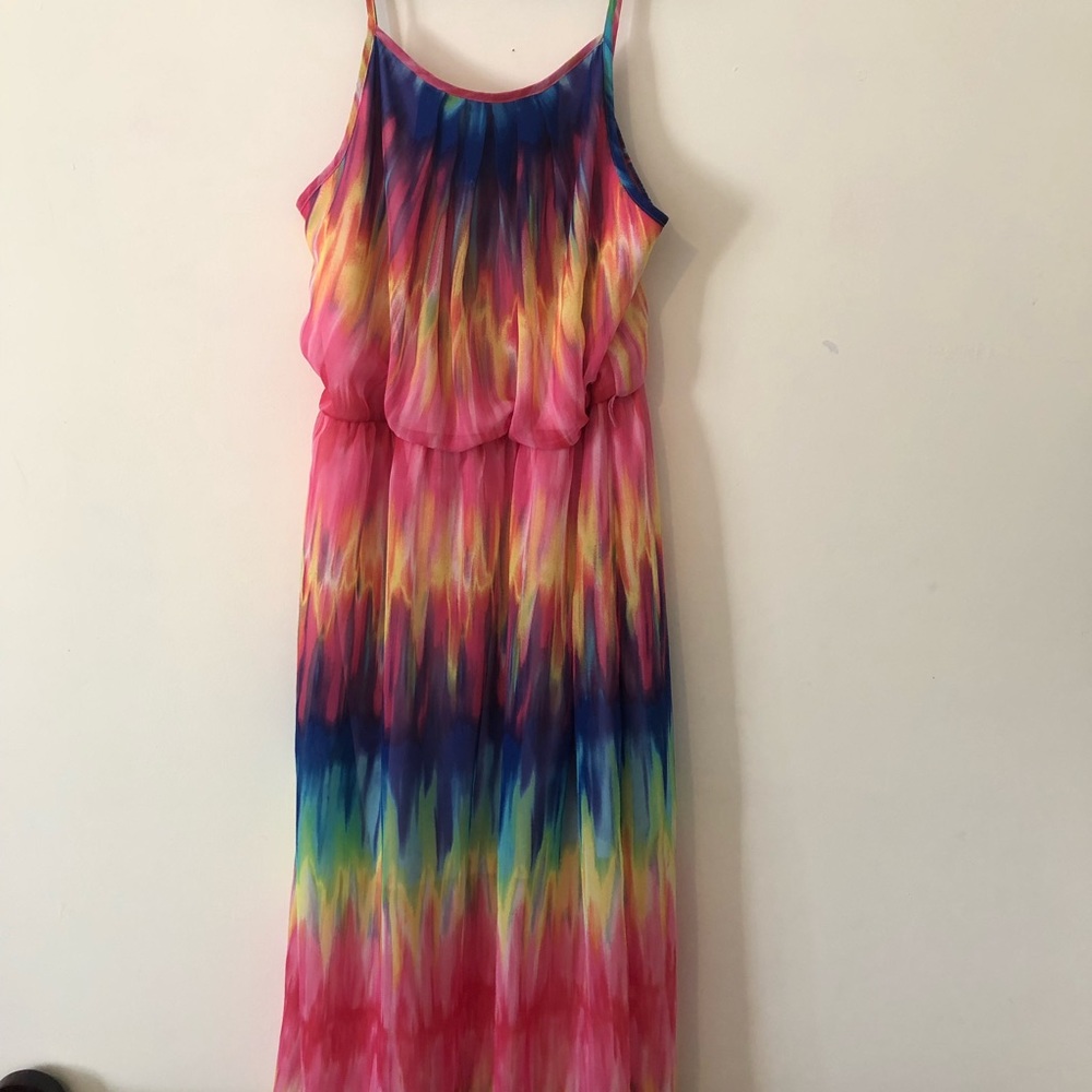Long Maxi rainbow short sleeve dress